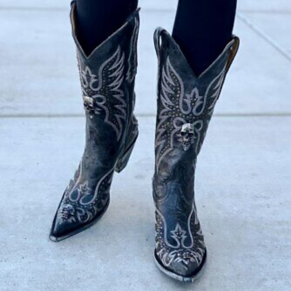 COPY - OLD GRINGO HITCHCOCK BLACK VESUVIO STUDDED SKULL 13" LEATHER BOOTS